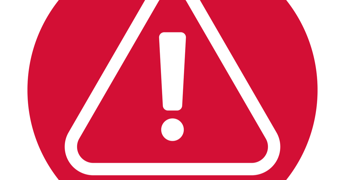 Red warning sign with a triangular shape and an exclamation mark in the center, indicating caution.