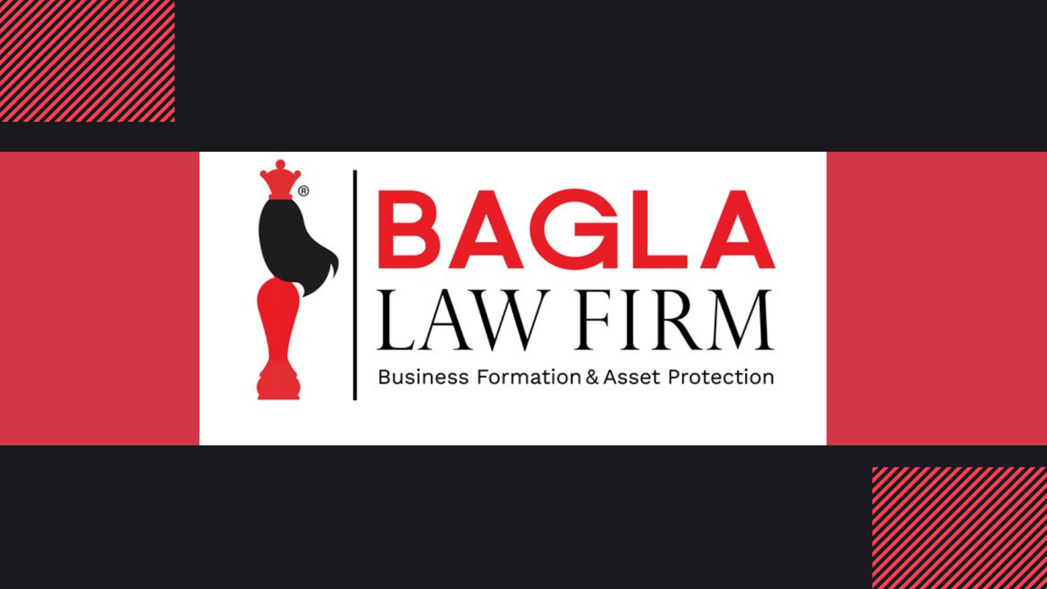 Bagla Law Firm logo featuring a crown and chess piece, emphasizing business formation and asset protection services.
