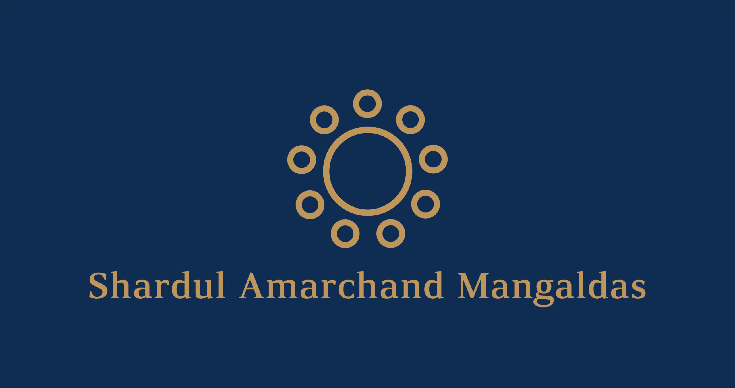 Logo of Shardul Amarchand Mangaldas with circular design and text in gold on a dark background.