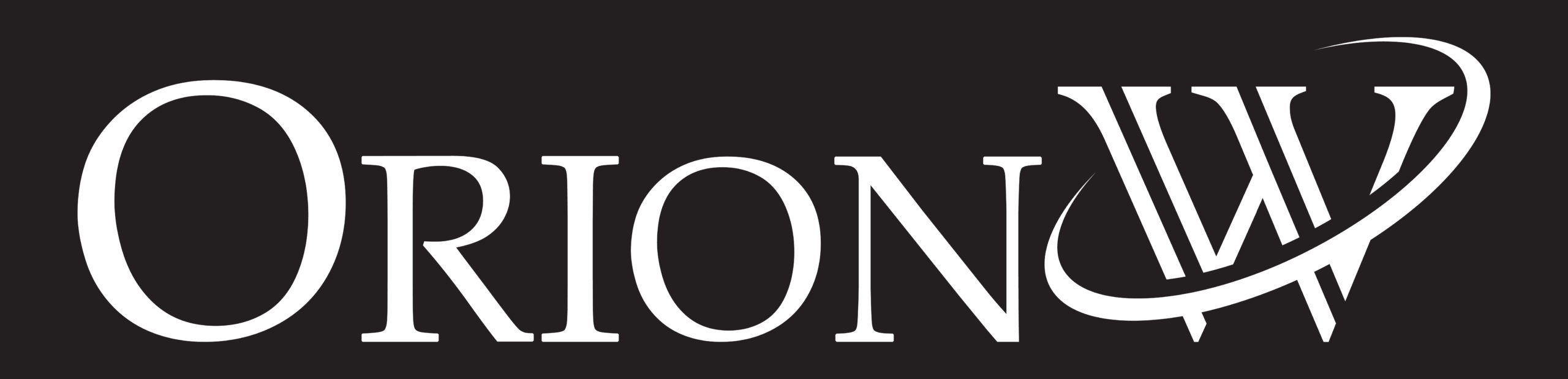 Logo of Orion W, featuring stylized lettering with a swirling design.