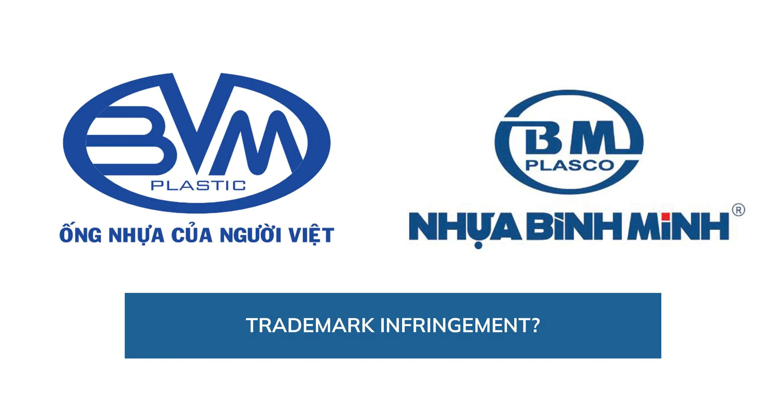 Logos of two plastic companies with text questioning potential trademark infringement.