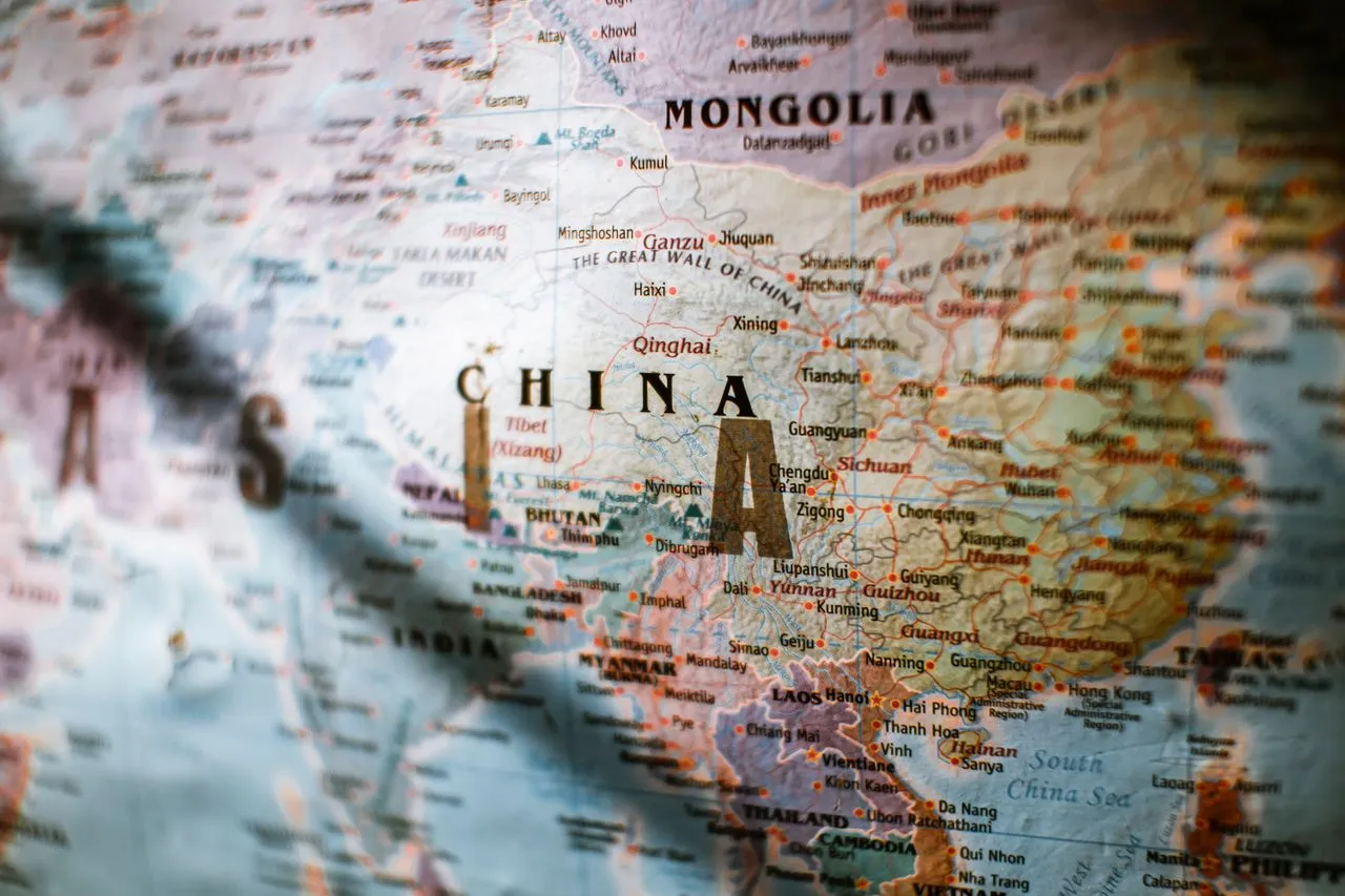 Map detailing China and surrounding countries, highlighting geographical features and cities in Asia.