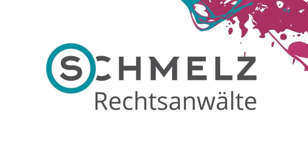 Logo of Schmeltz Rechtsanwälte featuring stylized text and abstract design elements in vibrant colors.